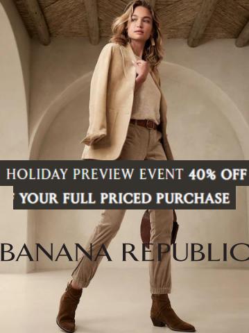 Offer on page 3 of the Holiday Preview Event 40% Off catalog of Banana Republic