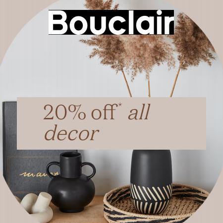 Offer on page 9 of the 20% off all decor catalog of Bouclair Home