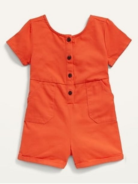 Tie-Back Short-Sleeve Twill Utility Romper for Toddler Girls discount at $12.97