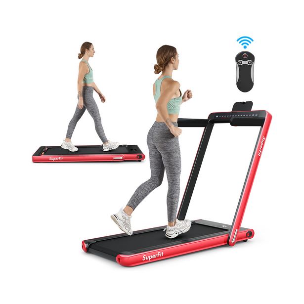 SuperFit 2.25HP Dual-Display Compact Folding Walking Pad with Bluetooth Speaker & Remote - Red discount at $539.99