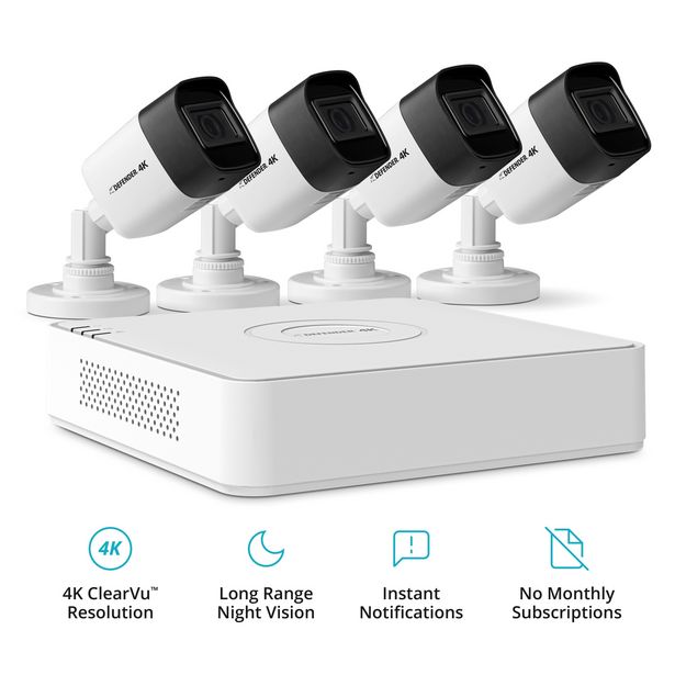 Defender 4K Ultra-HD 1TB Wired Cameras for Home & Business Security , Indoor & Outdoor Surveillance Cameras, No Monthly Fees (4 Cameras) discount at $402.99