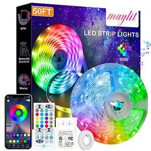 Maylit 50FT LED Lights, Bluetooth RGB LED Light Strips with App and Key Remote Control, Bright 5050 DIY Color Changing LED Strip Lights, Music Sync LED Lights Strip for Bedroom, Party, Kitchen, TV offers at $17.84 in Amazon