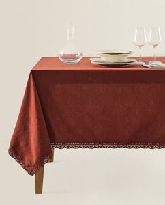 WASHED COTTON TABLECLOTH WITH LACE TRIM offers at $109 in ZARA HOME