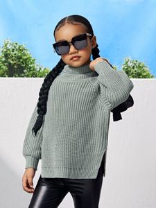 SHEINToddler Girls Turtleneck Drop Shoulder Split Hem Sweater offers at $8 in SheIn