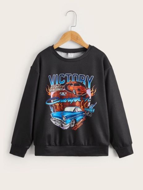 SHEIN Boys Car and Letter Graphic Drop Shoulder Pullover discount at $6