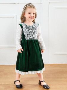 SHEIN Toddler Girls Lace Panel Velvet Party Dress offers at $17.99 in SheIn