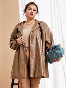 SHEIN Plus Raglan Sleeve Hooded PU Leather Coat offers at $19.49 in SheIn