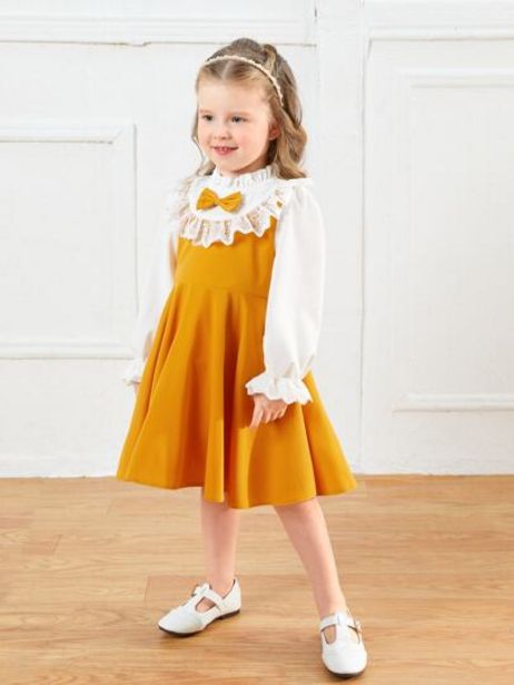 SHEIN Toddler Girls Flounce Sleeve Lace Ruffle Trim Bow Front Party Dress discount at $19
