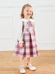 SHEIN Toddler Girls Tartan Print Peter-pan Collar Flounce Sleeve Fold Pleated Party Dress offers at $15.99 in SheIn