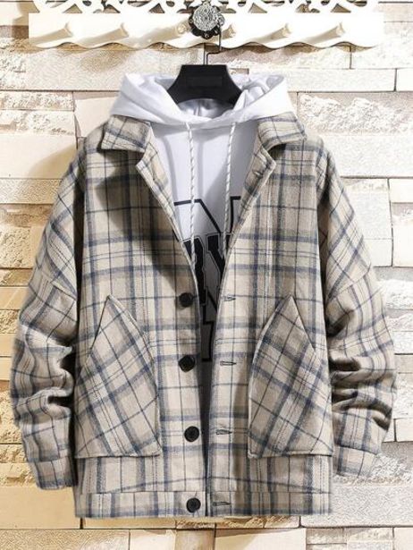 Men Plaid Slant Pocket Overcoat Without Hoodie discount at $21