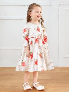 SHEIN Toddler Girls Note & Floral Print Bow Front Party Dress offers at $14.99 in SheIn