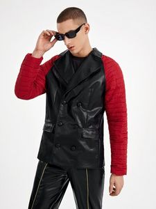 SHEIN X Claude Russell Men Contrast Raglan Sleeve Double Breasted PU Leather Coat offers at $27 in SheIn