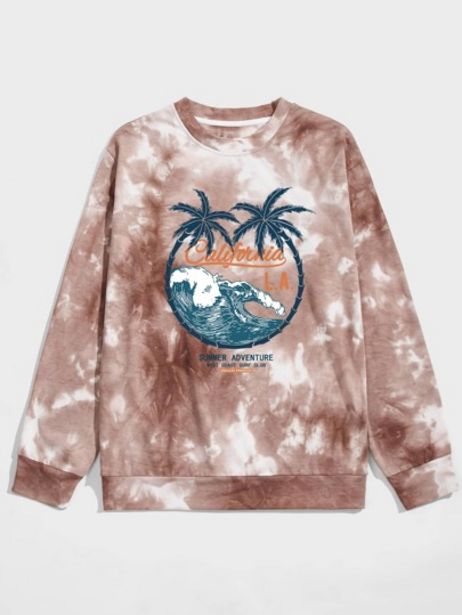Men Tie Dye Wave & Letter Graphic Pullover discount at $9