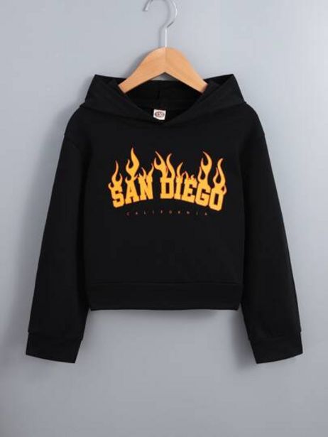 Girls Letter & Fire Print Hoodie discount at $6