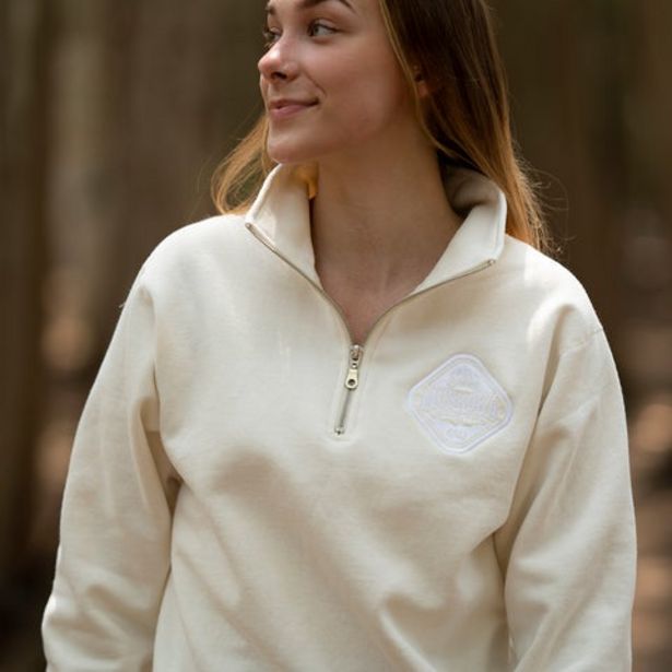 Ladies Quarter Zip in Ivory with White offers at $39 in Muskoka Bear Wear