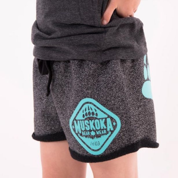 Youth Paw Shorts in Heather Black with Teal offers at $15 in Muskoka Bear Wear