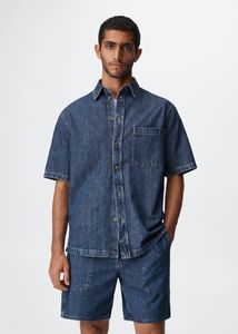 Short-sleeved denim shirt offers at $49.99 in Mango