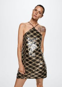 Short sequin dress offers at $69.99 in Mango