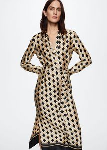 Geometric print dress offers at $69.99 in Mango