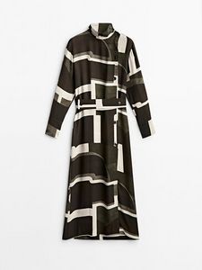 Buttoned Geometric Print Dress offers at $149 in Massimo Dutti