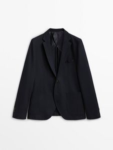 Navy Blue Cotton Blend Blazer offers at $279 in Massimo Dutti