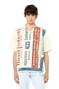 Bowling shirt with maxi label print offers at $275 in Diesel