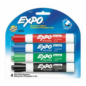 Expo Low Odour Dry Erase Markers - Chisel Tip - Assorted Colours - 4 Pack offers at $3.99 in Staples