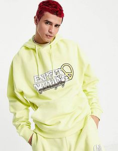 ASOS DESIGN oversized hoodie in yellow with text print - part of a set offers at $25.5 in Asos