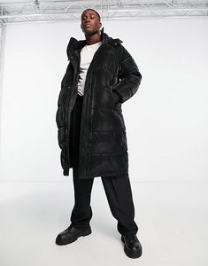 Urbancode longline puffer coat in black offers at $89.94 in Asos