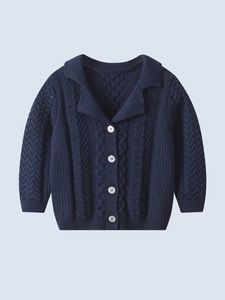 Young Boys' Knitted Cardigan With Lapel Collar, Retro Blue Button-up Cardigan, Comfortable And Suitable For Fall/winter Parties And Daily Outings offers at $24.49 in SheIn